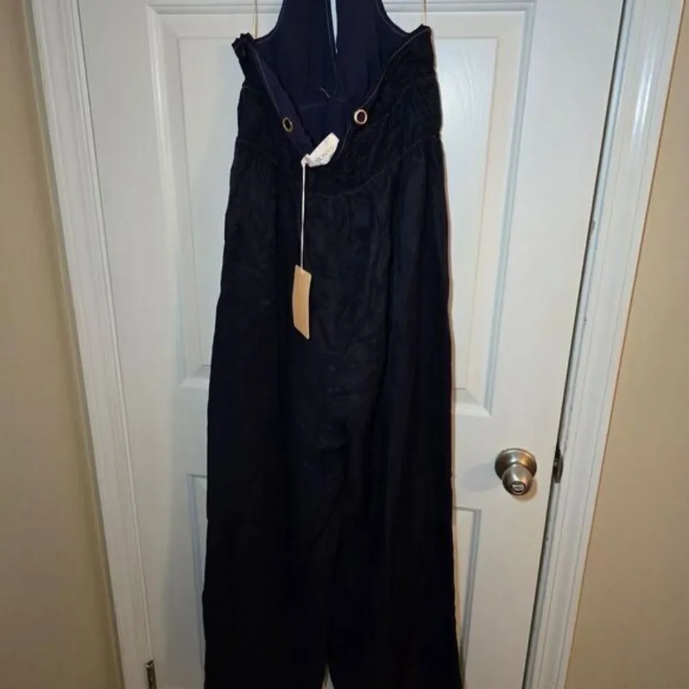 NWT Free People Sancia Navy Blue Halter‎ Wide Leg Jumpsuit Size Small - Picture 6 of 11